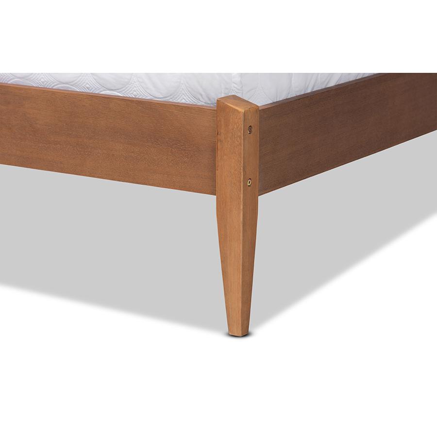 Grey Fabric Upholstered and Walnut Brown Finished Wood King Size Platform Bed. Picture 5