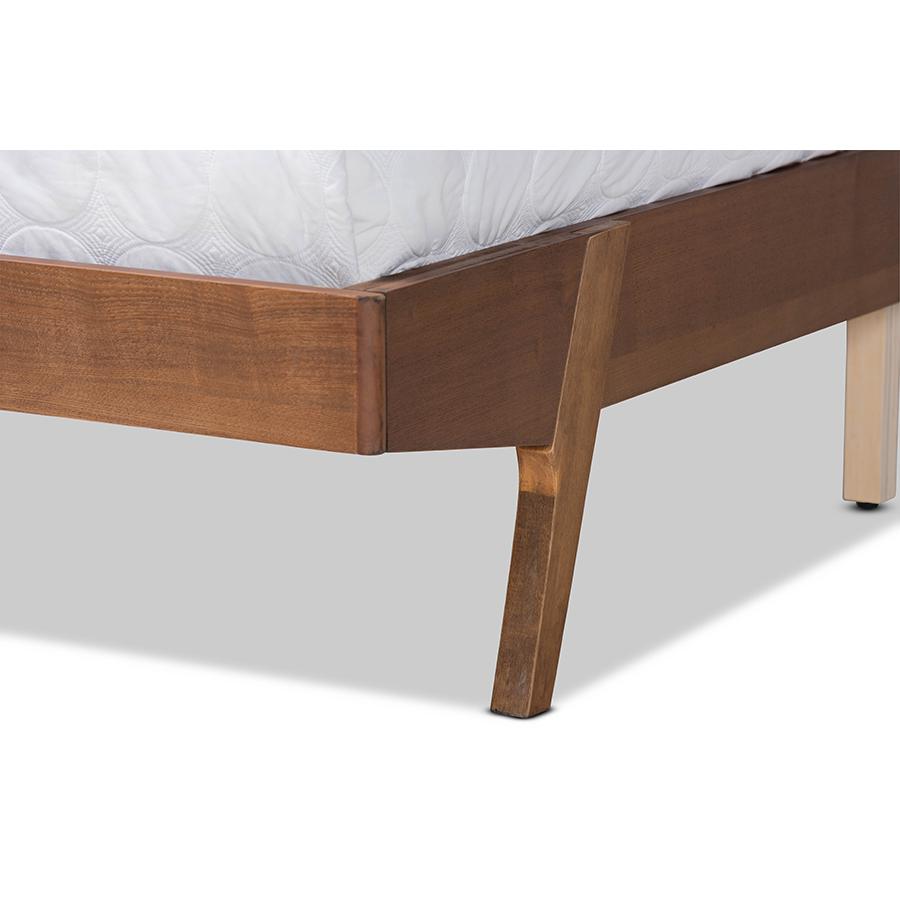 Beige Fabric Upholstered and Walnut Brown Finished Wood Full Size Platform Bed. Picture 5