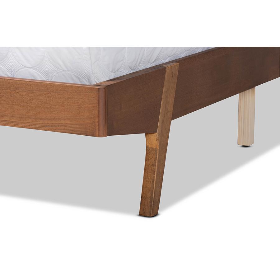 Baxton Studio Senna Mid-Century Modern Grey Fabric Upholstered and Walnut Brown Finished Wood Full Size Platform Bed. Picture 6