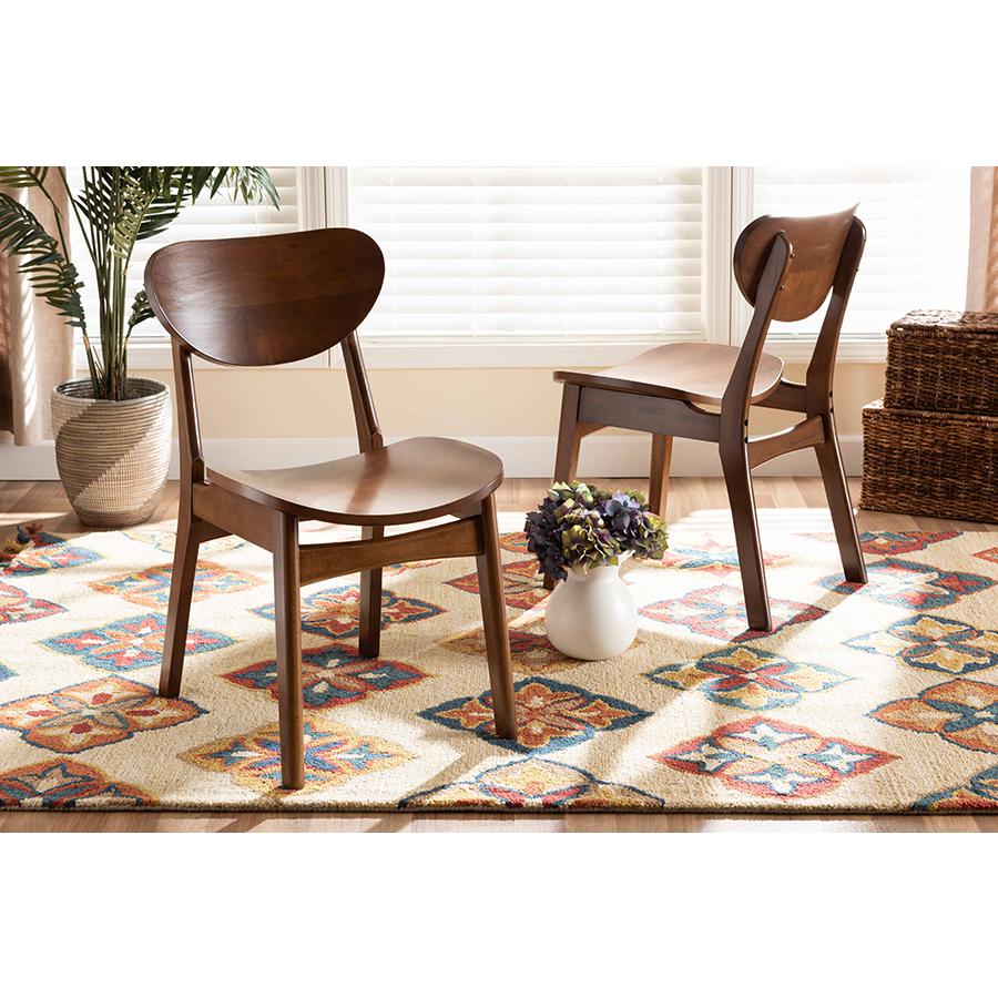 Katya Mid-Century Modern Walnut Brown Finished Wood 2-Piece Dining Chair Set. Picture 6