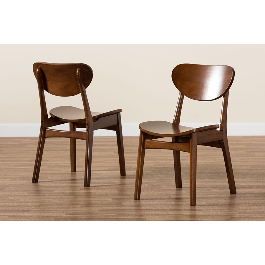 Katya Mid-Century Modern Walnut Brown Finished Wood 2-Piece Dining Chair Set. Picture 7