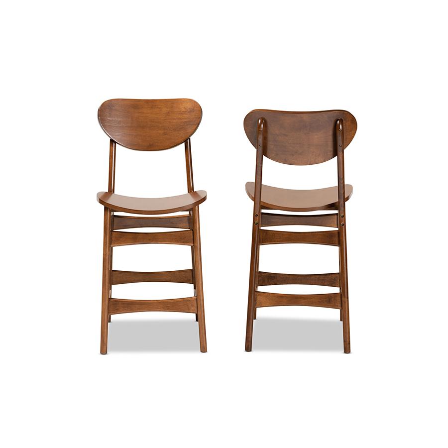 Katya Mid-Century Modern Walnut Brown Finished Wood 2-Piece Counter Stool Set. Picture 2