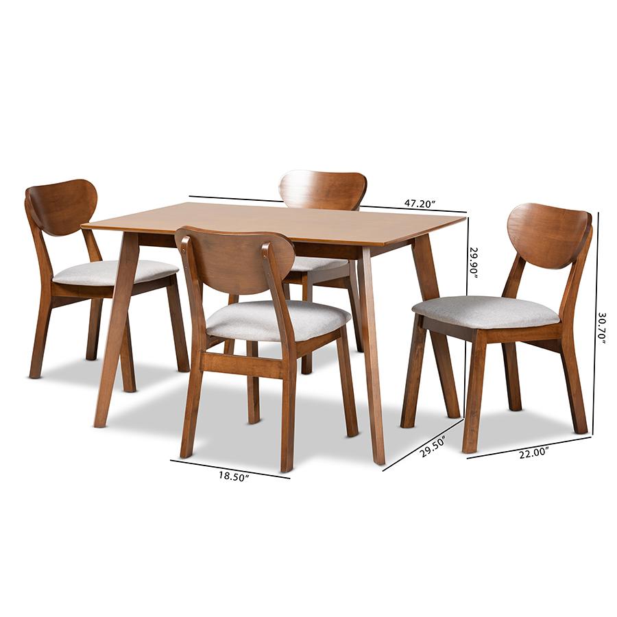 Grey Fabric Upholstered and Walnut Brown Finished Wood 5-Piece Dining Set. Picture 9