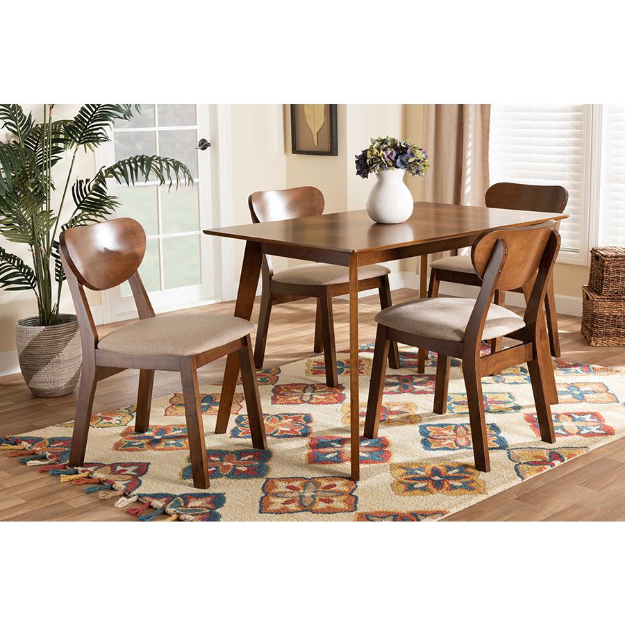 Sand Fabric Upholstered and Walnut Brown Finished Wood 5-Piece Dining Set. Picture 7