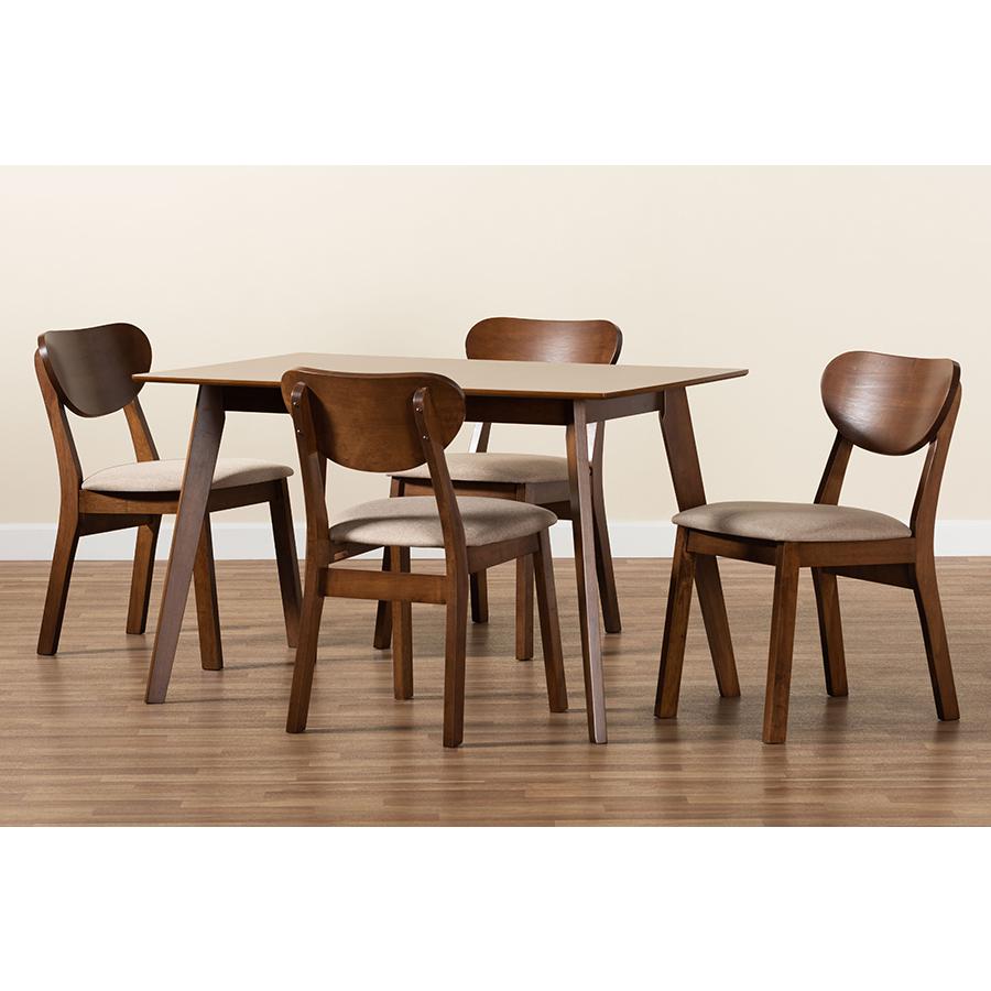 Sand Fabric Upholstered and Walnut Brown Finished Wood 5-Piece Dining Set. Picture 8