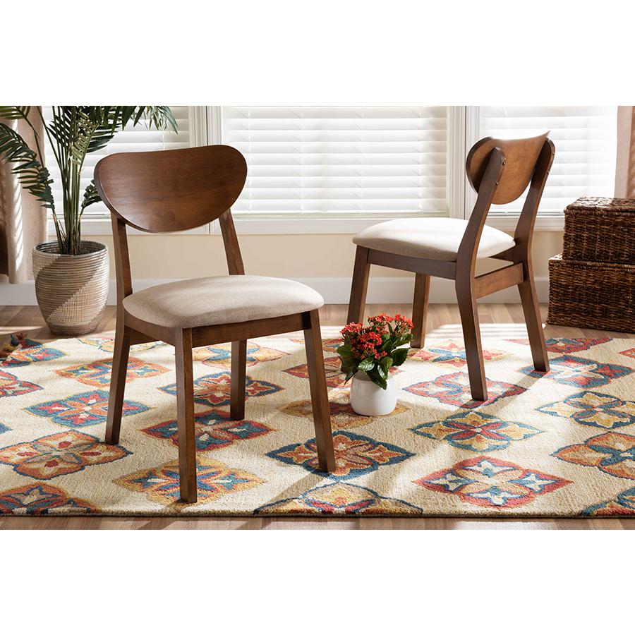 Sand Fabric Upholstered and Walnut Brown Finished Wood 2-Piece Dining Chair Set. Picture 6