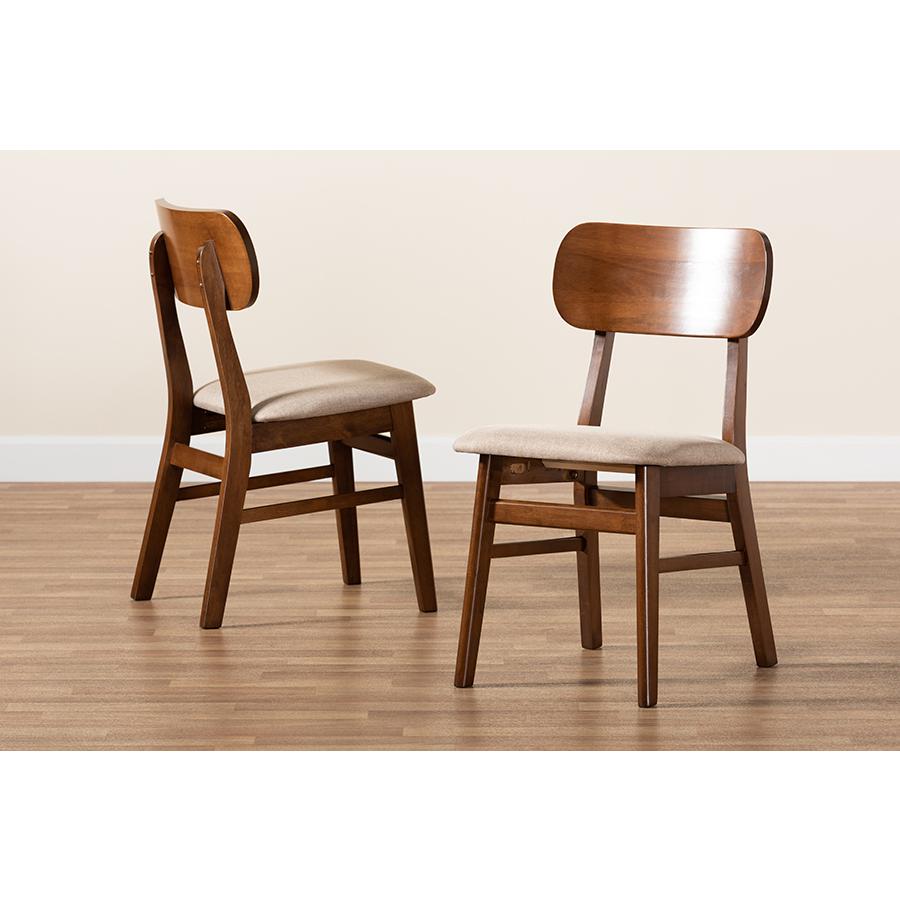 Sand Fabric Upholstered and Walnut Brown Finished Wood 2-Piece Dining Chair Set. Picture 7