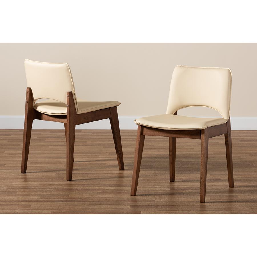 Leather Upholstered and Walnut Brown Finished Wood 2-Piece Dining Chair Set. Picture 7