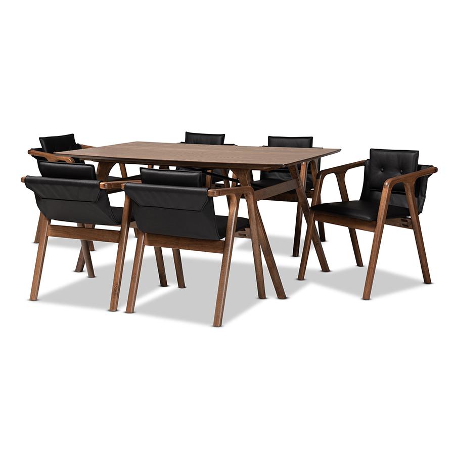 Walnut Brown Finished Wood 7-Piece Dining Set. Picture 1