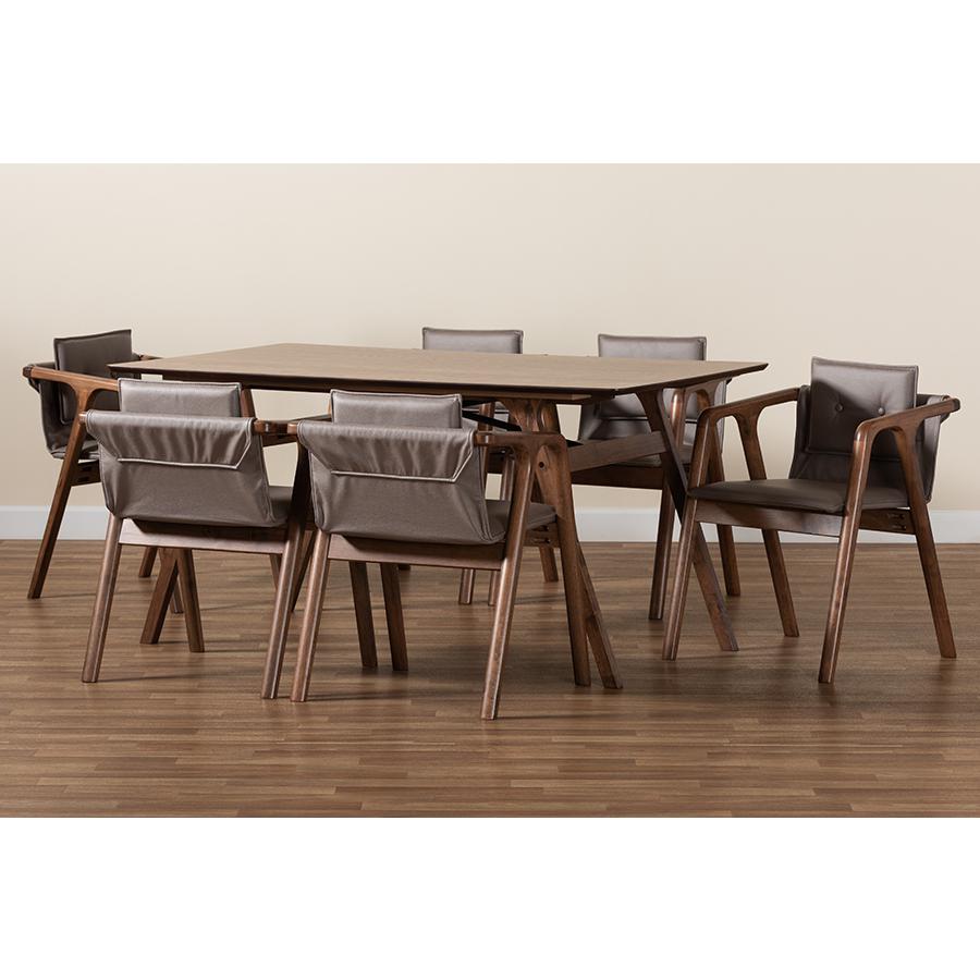 Walnut Brown Finished Wood 7-Piece Dining Set. Picture 8