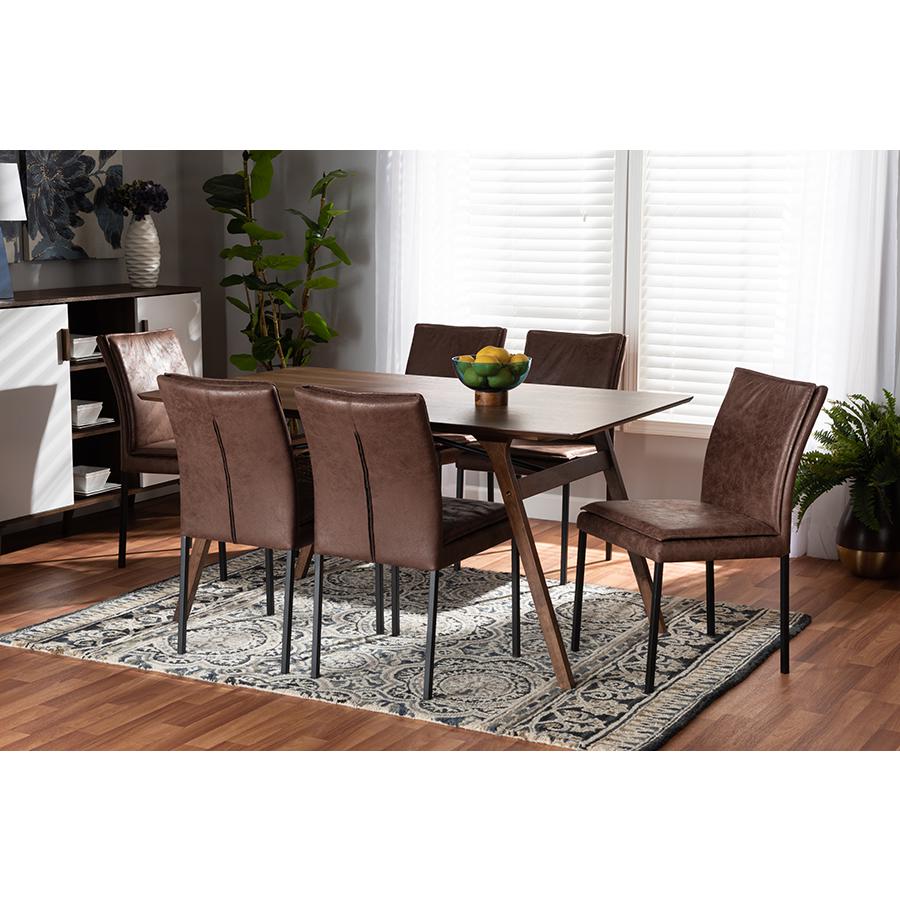 Black Finished Metal with Walnut Brown Finished Wood 7-Piece Dining Set. Picture 7