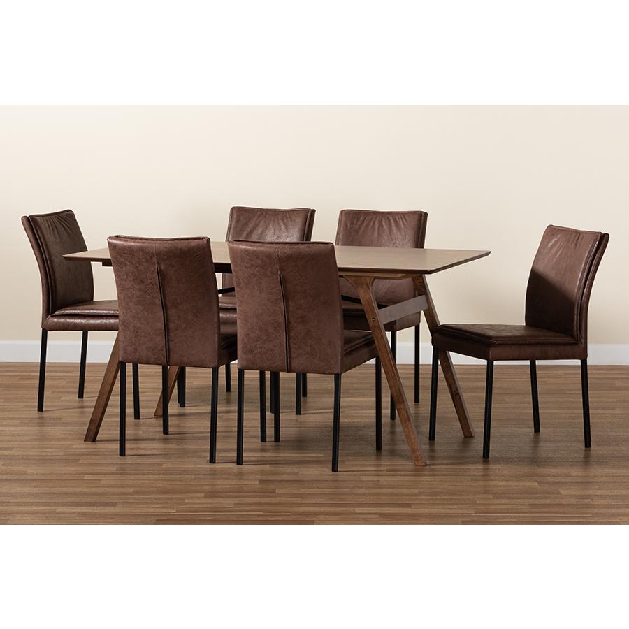 Black Finished Metal with Walnut Brown Finished Wood 7-Piece Dining Set. Picture 8