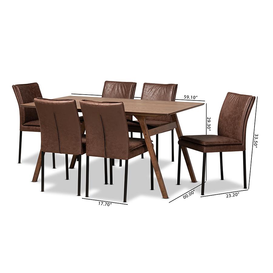 Black Finished Metal with Walnut Brown Finished Wood 7-Piece Dining Set. Picture 9