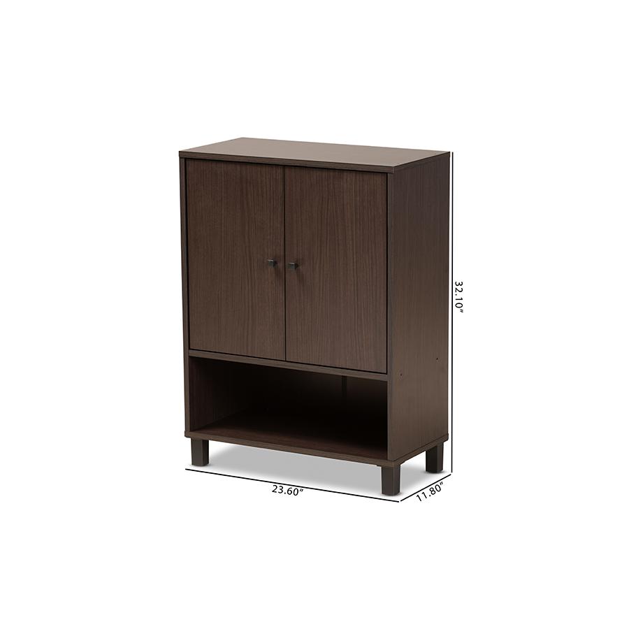 Dark Brown Finished Wood 2-Door Entryway Shoe Storage Cabinet with Bottom Shelf. Picture 10