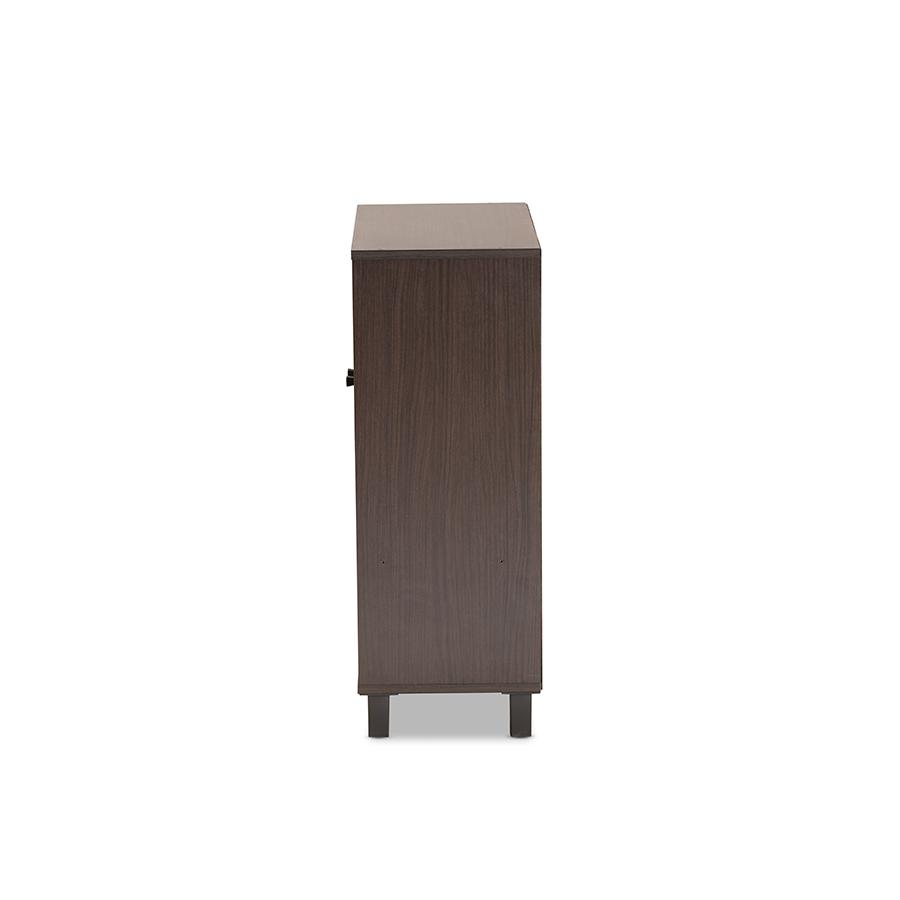 Dark Brown Finished Wood 2-Door Entryway Shoe Storage Cabinet with Bottom Shelf. Picture 4