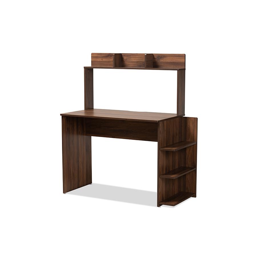 Garnet Modern and Contemporary Walnut Brown Finished Wood Desk with Shelves. Picture 1
