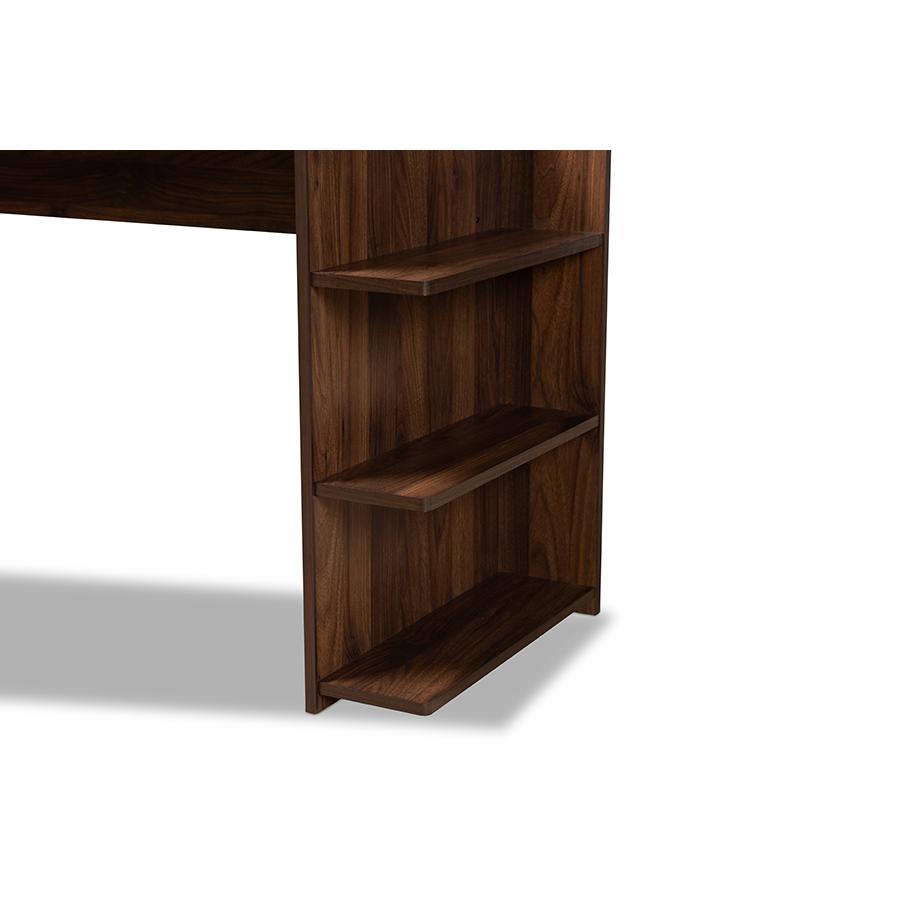 Garnet Modern and Contemporary Walnut Brown Finished Wood Desk with Shelves. Picture 4