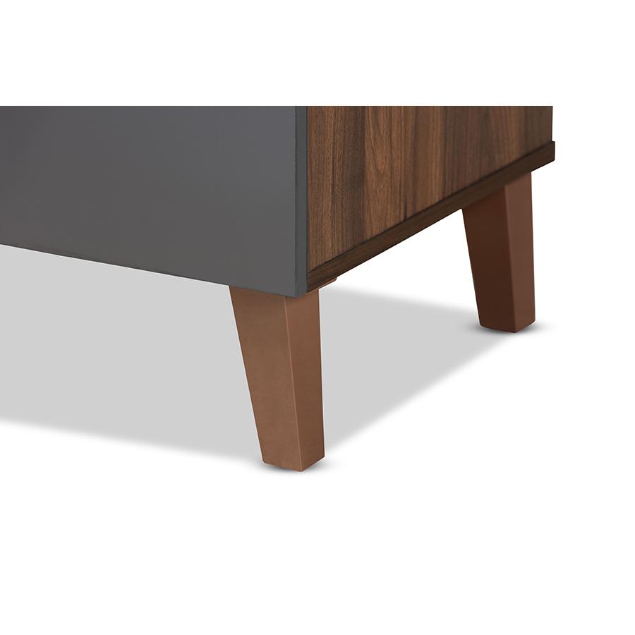 Two-Tone Walnut Brown and Dark Grey Finished Wood Storage Desk with Shelves. Picture 6