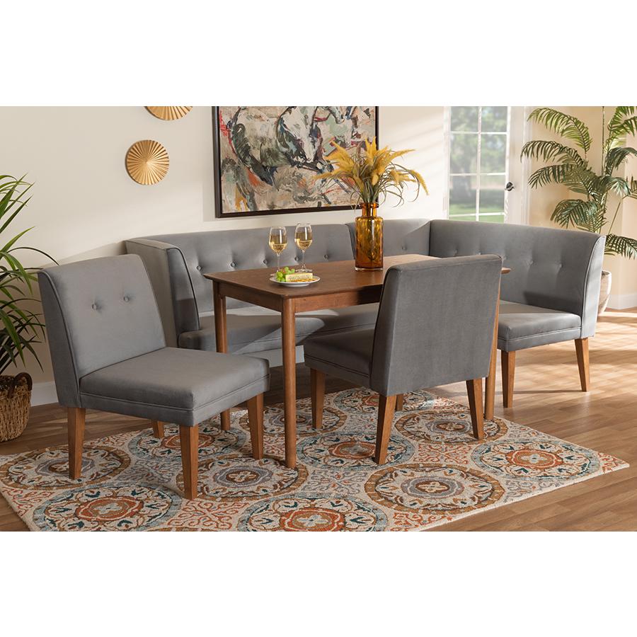 Grey Velvet Upholstered and Walnut Brown Finished Wood 5-Piece Dining Set. Picture 11