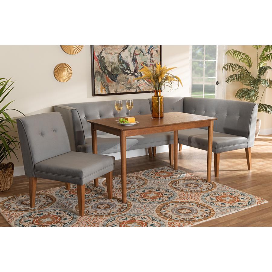 Grey Velvet Upholstered and Walnut Brown Finished Wood 4-Piece Dining Nook Set. Picture 10