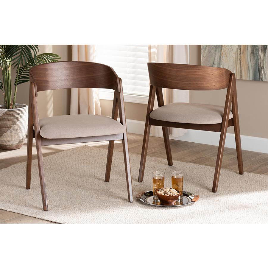 Beige Fabric Upholstered and Walnut Brown Finished Wood 2-Piece Dining Chair Set. Picture 7