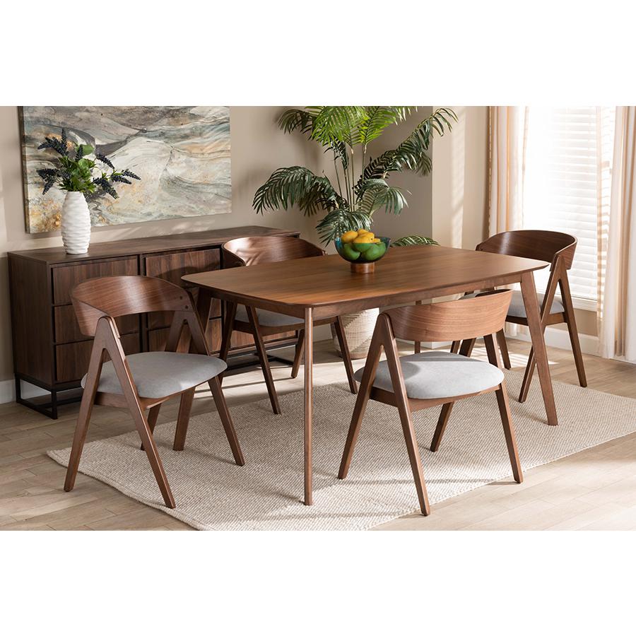 Grey Fabric Upholstered and Walnut Brown Finished Wood 5-Piece Dining Set. Picture 8