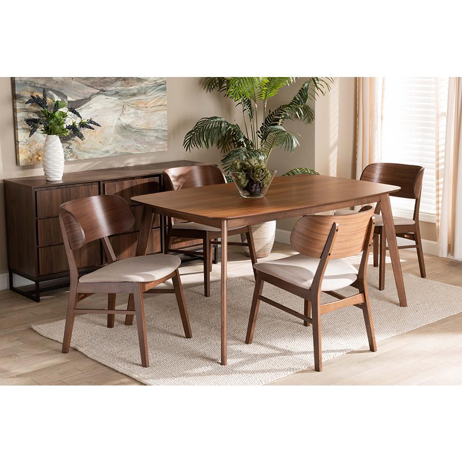 Beige Fabric Upholstered and Walnut Brown Finished Wood 5-Piece Dining Set. Picture 8