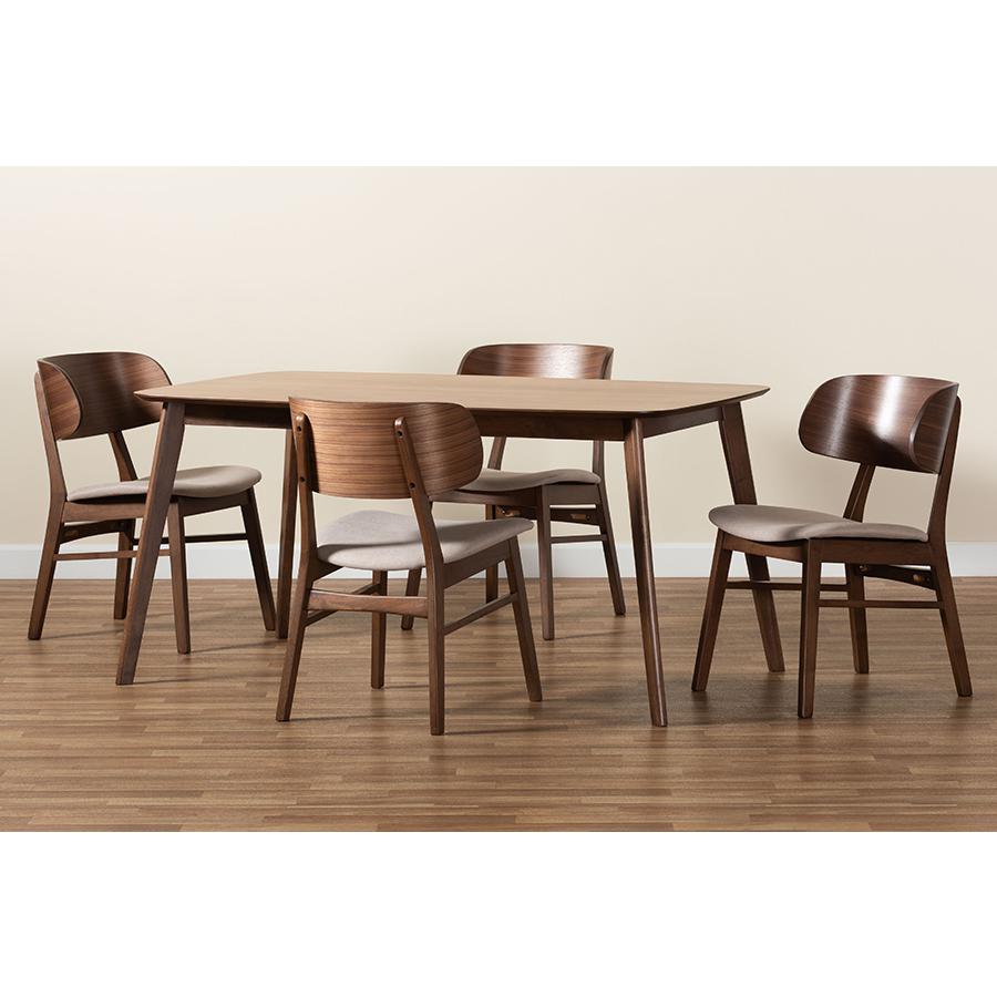Beige Fabric Upholstered and Walnut Brown Finished Wood 5-Piece Dining Set. Picture 9