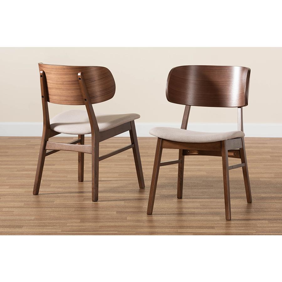 Beige Fabric Upholstered and Walnut Brown Finished Wood 2-Piece Dining Chair Set. Picture 8