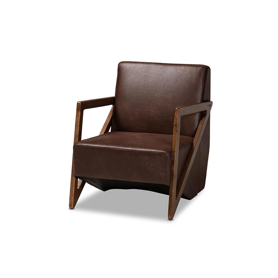 Leather Effect Fabric Upholstered and Walnut Brown Finished Wood Accent Chair. Picture 1