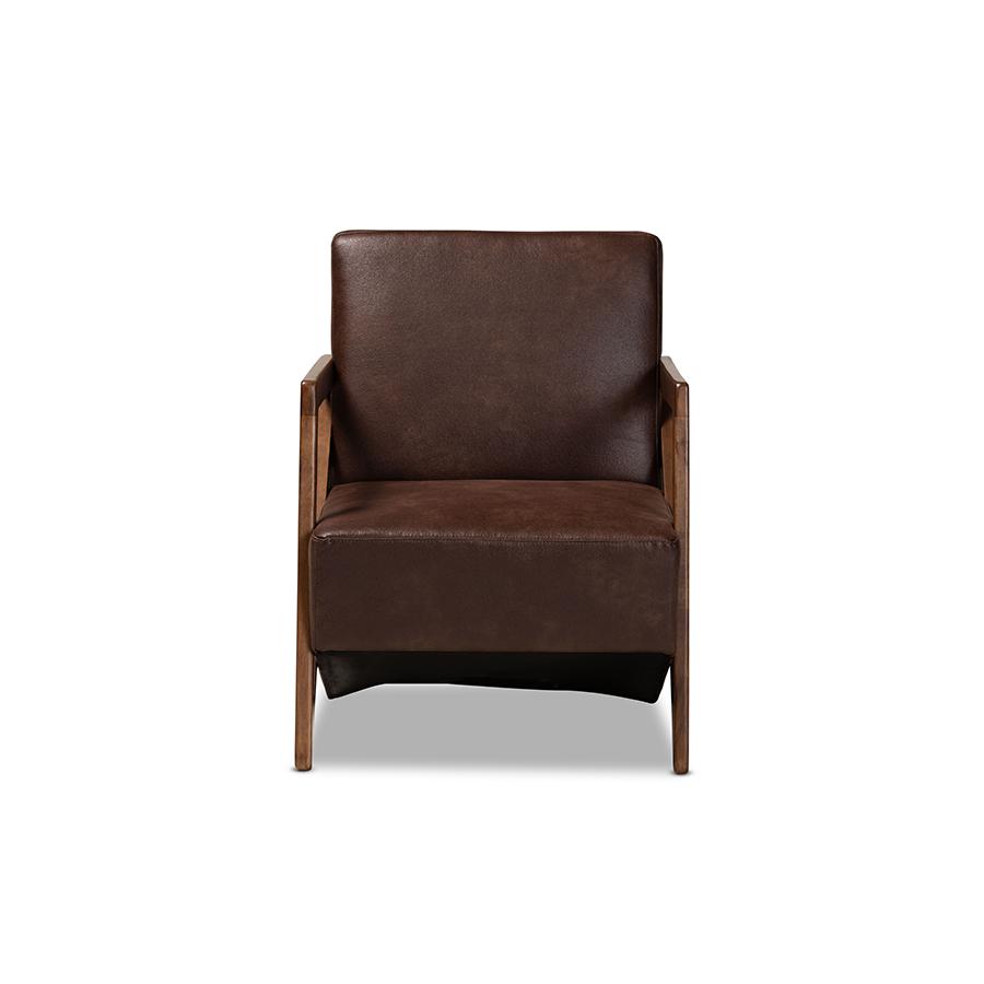 Leather Effect Fabric Upholstered and Walnut Brown Finished Wood Accent Chair. Picture 2