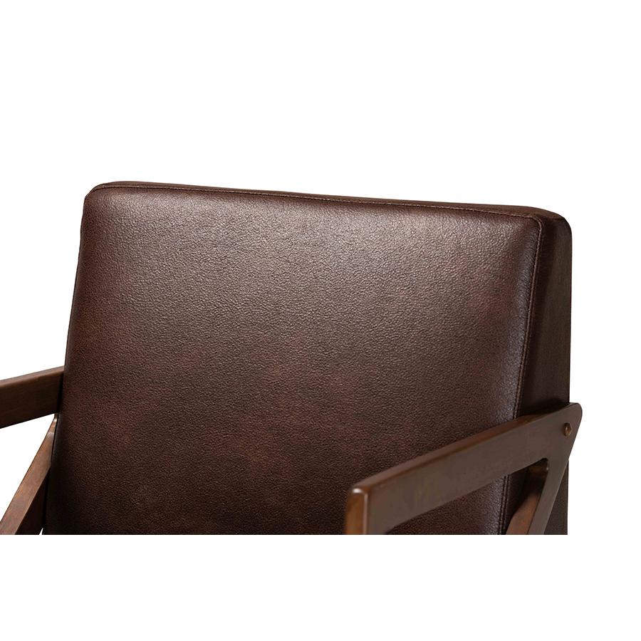 Leather Effect Fabric Upholstered and Walnut Brown Finished Wood Accent Chair. Picture 5