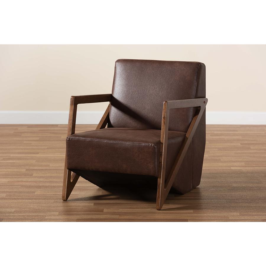 Leather Effect Fabric Upholstered and Walnut Brown Finished Wood Accent Chair. Picture 9