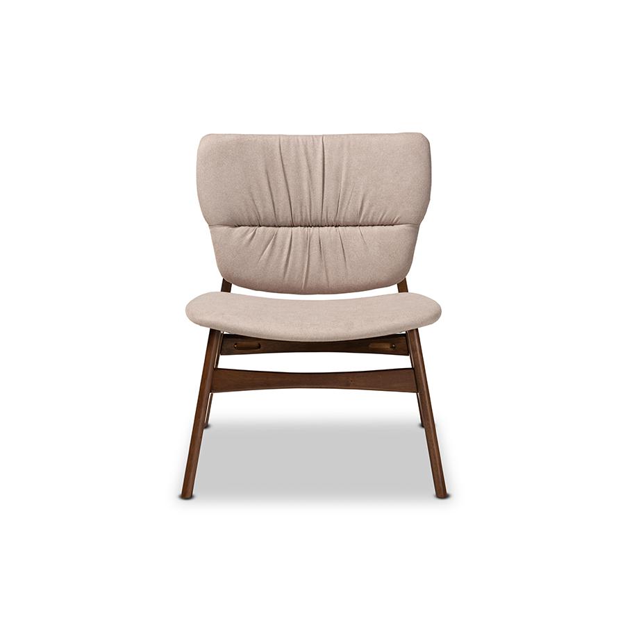 Baxton Studio Benito Mid-Century Modern Transitional Beige Fabric Upholstered and Walnut Brown Finished Wood Accent Chair. Picture 3