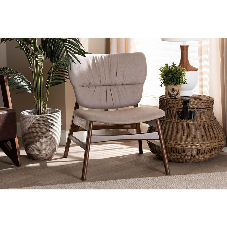 Baxton Studio Benito Mid-Century Modern Transitional Beige Fabric Upholstered and Walnut Brown Finished Wood Accent Chair. The main picture.