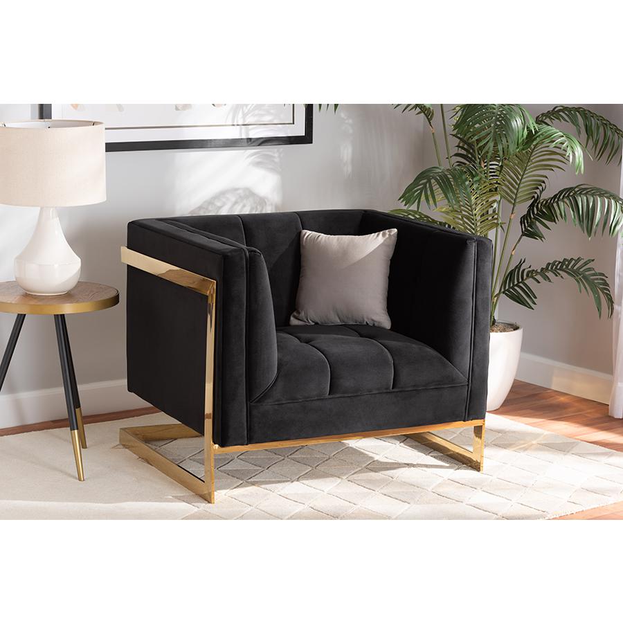 Button Tufted Armchair with Gold-Tone Frame. Picture 8