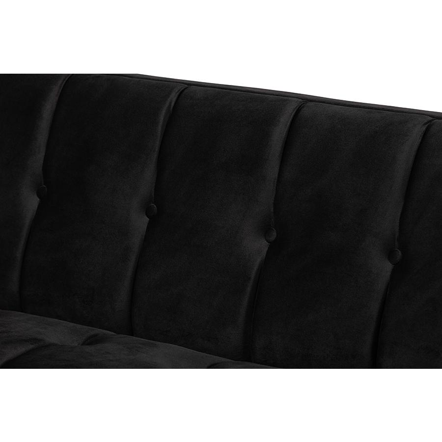 Baxton Studio Ambra Glam and Luxe Black Velvet Upholstered and Button Tufted Sofa with Gold-Tone Frame. Picture 6
