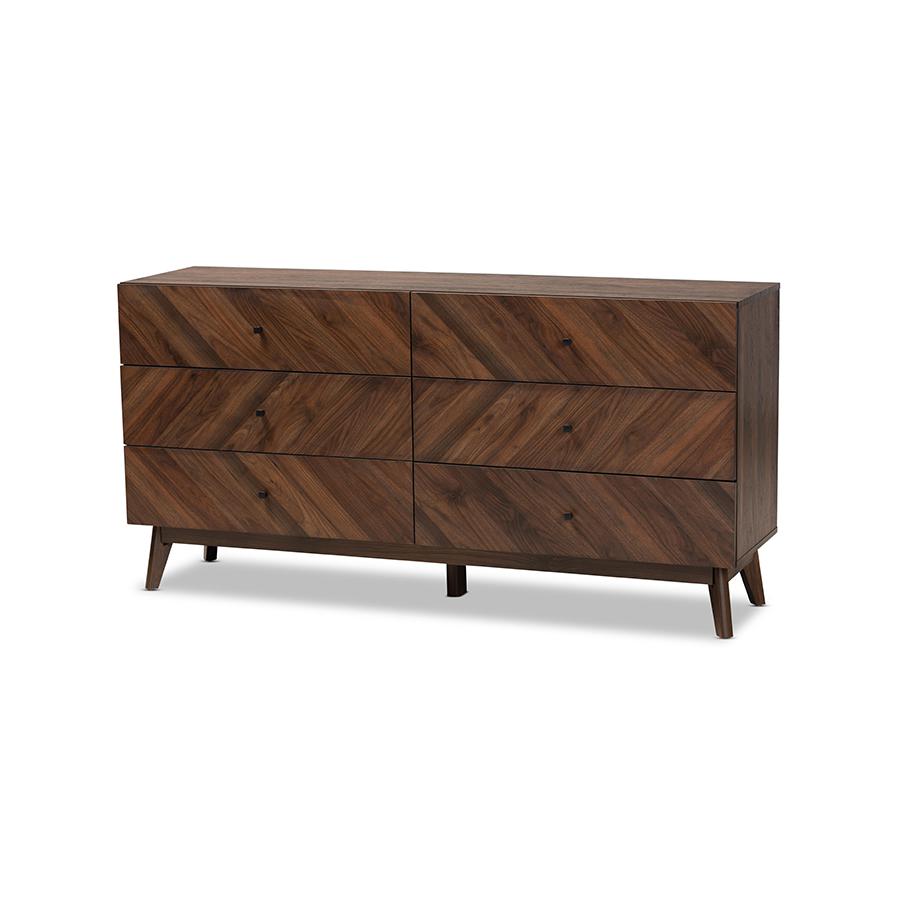 Hartman Mid-Century Modern Walnut Brown Finished Wood 6-Drawer Dresser. Picture 1
