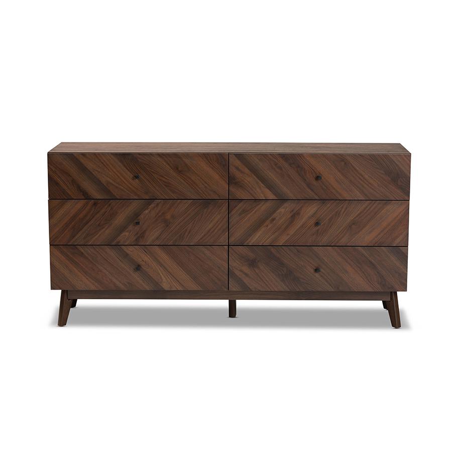Hartman Mid-Century Modern Walnut Brown Finished Wood 6-Drawer Dresser. Picture 3