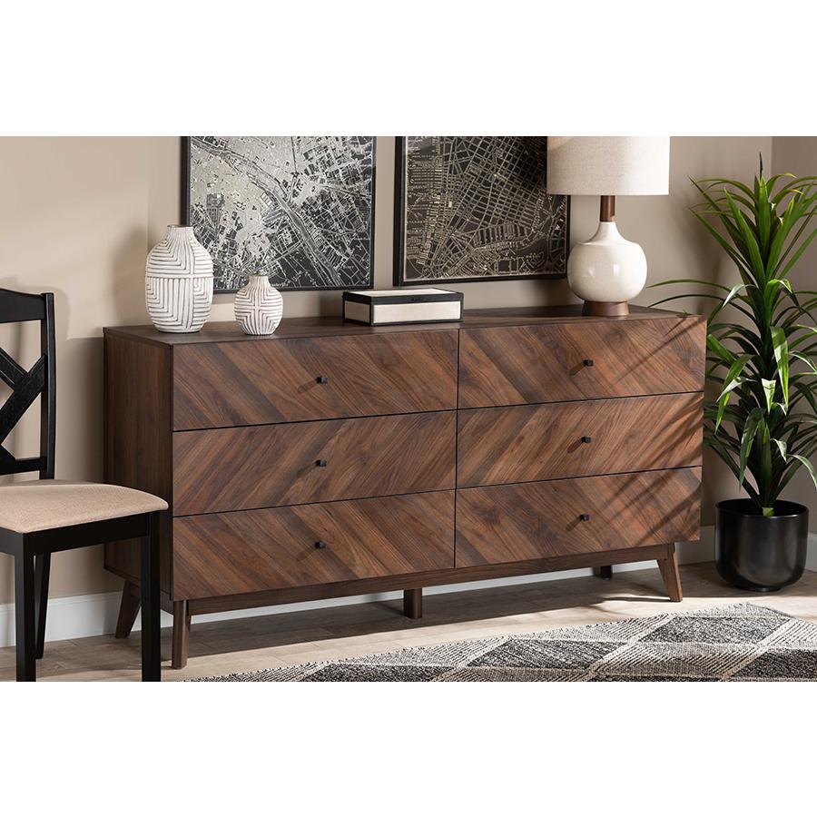 Hartman Mid-Century Modern Walnut Brown Finished Wood 6-Drawer Dresser. Picture 8