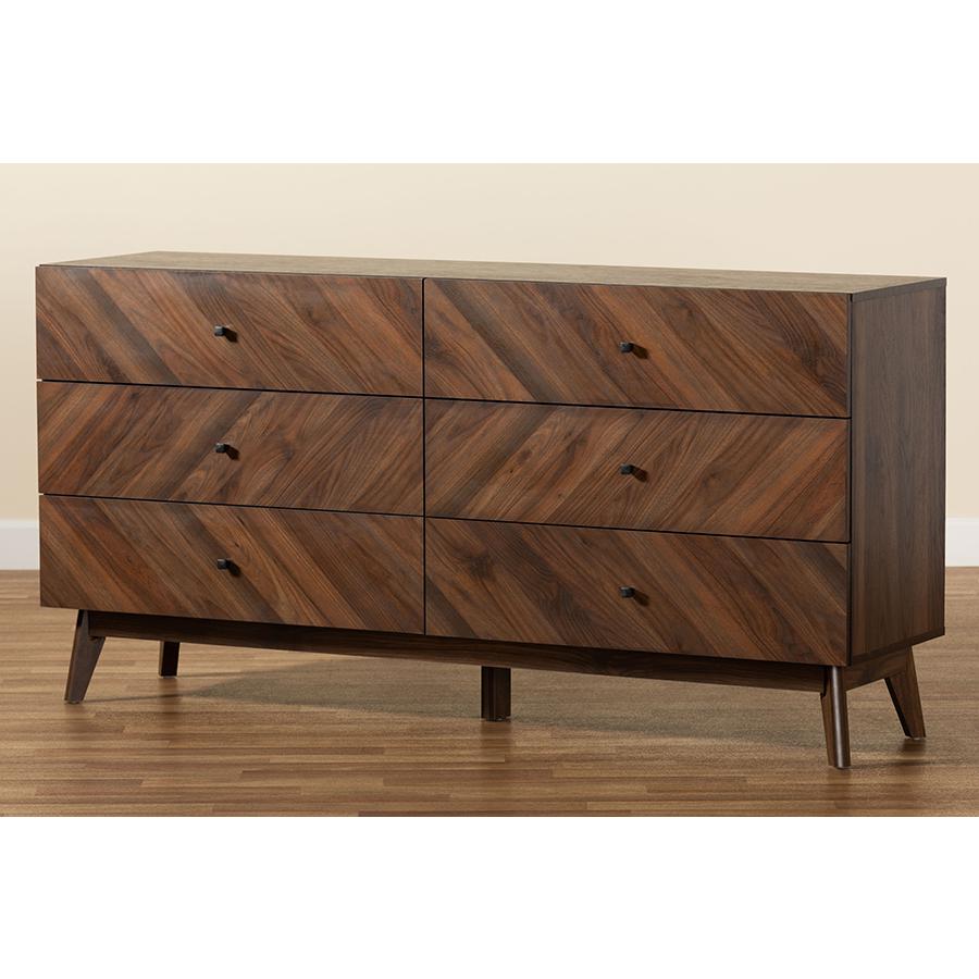 Hartman Mid-Century Modern Walnut Brown Finished Wood 6-Drawer Dresser. Picture 9