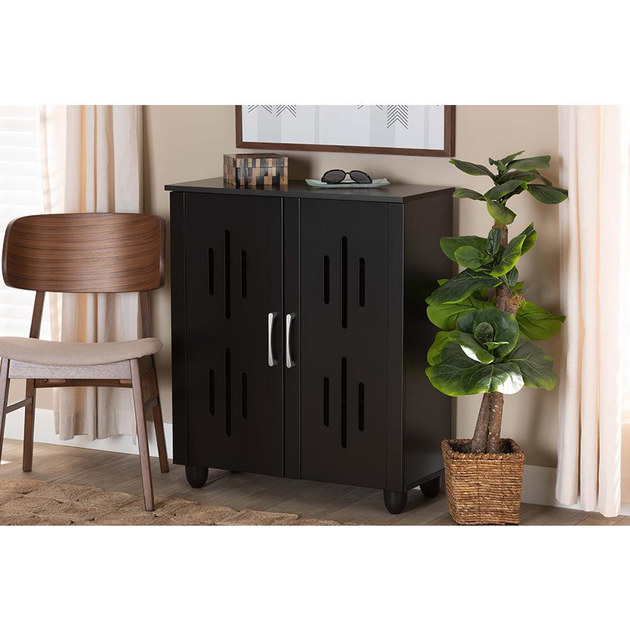 Renley Modern and Contemporary Black Finished Wood 2-Door Shoe Storage Cabinet. Picture 8