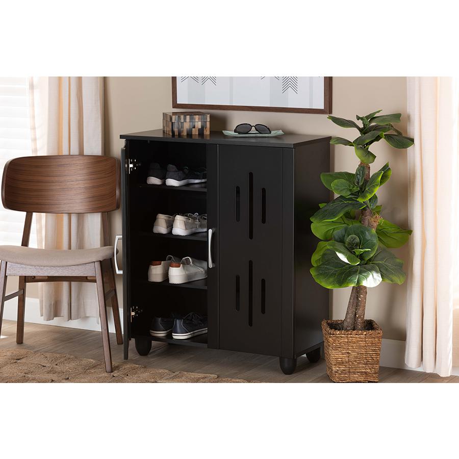 Renley Modern and Contemporary Black Finished Wood 2-Door Shoe Storage Cabinet. Picture 9