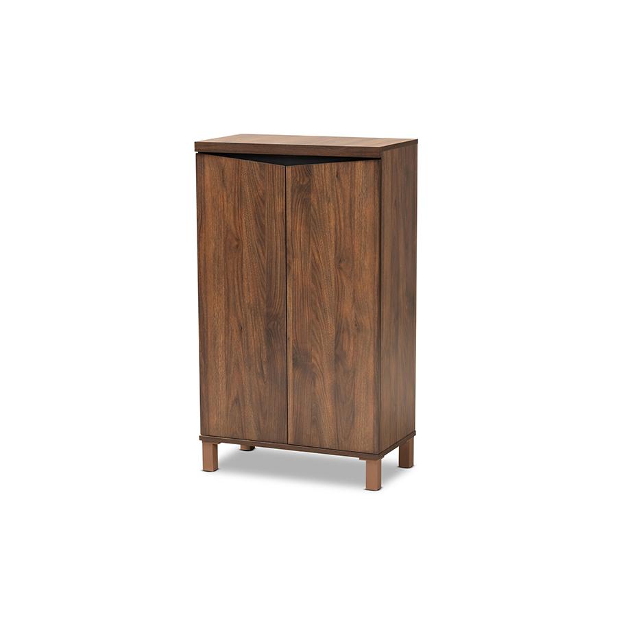 Two-Tone Walnut Brown and Dark Grey Finished Wood 2-Door Shoe Storage Cabinet. Picture 1