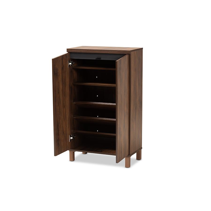 Two-Tone Walnut Brown and Dark Grey Finished Wood 2-Door Shoe Storage Cabinet. Picture 2