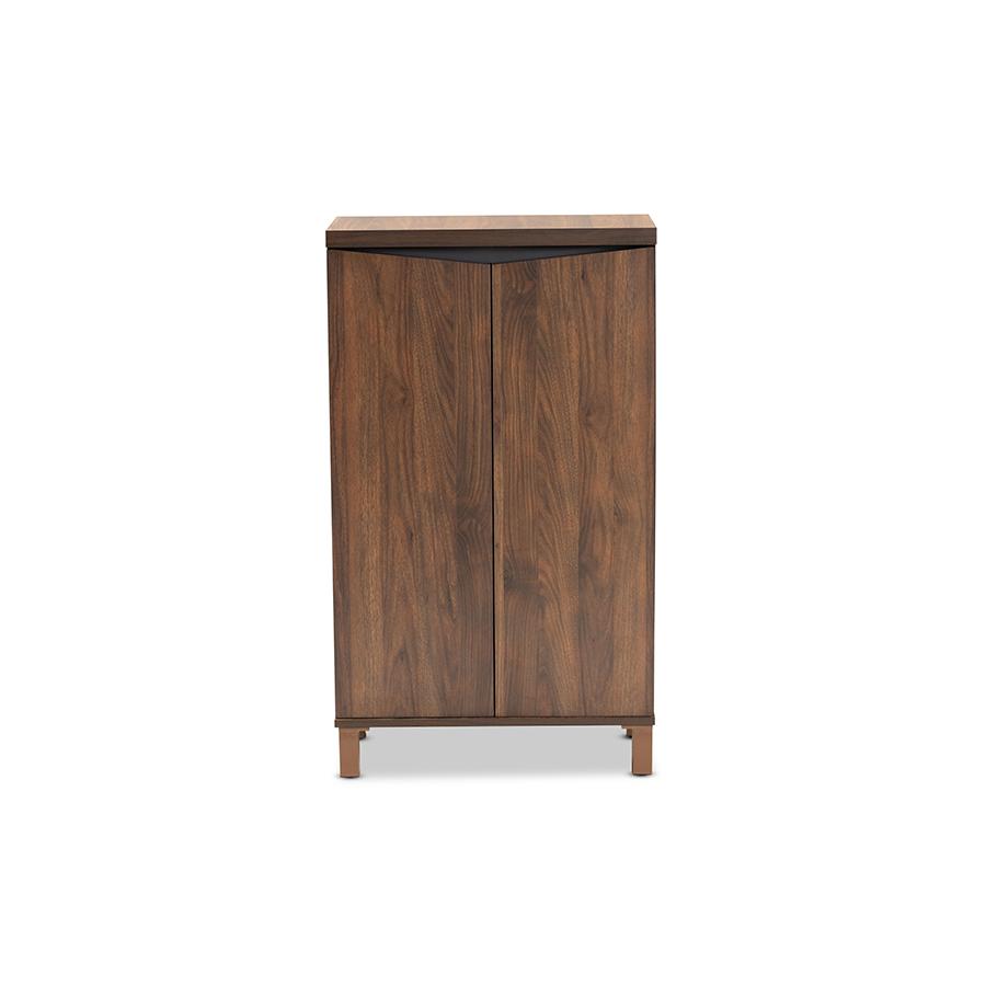 Two-Tone Walnut Brown and Dark Grey Finished Wood 2-Door Shoe Storage Cabinet. Picture 3