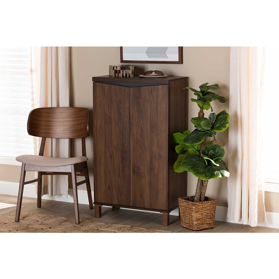 Two-Tone Walnut Brown and Dark Grey Finished Wood 2-Door Shoe Storage Cabinet. Picture 8
