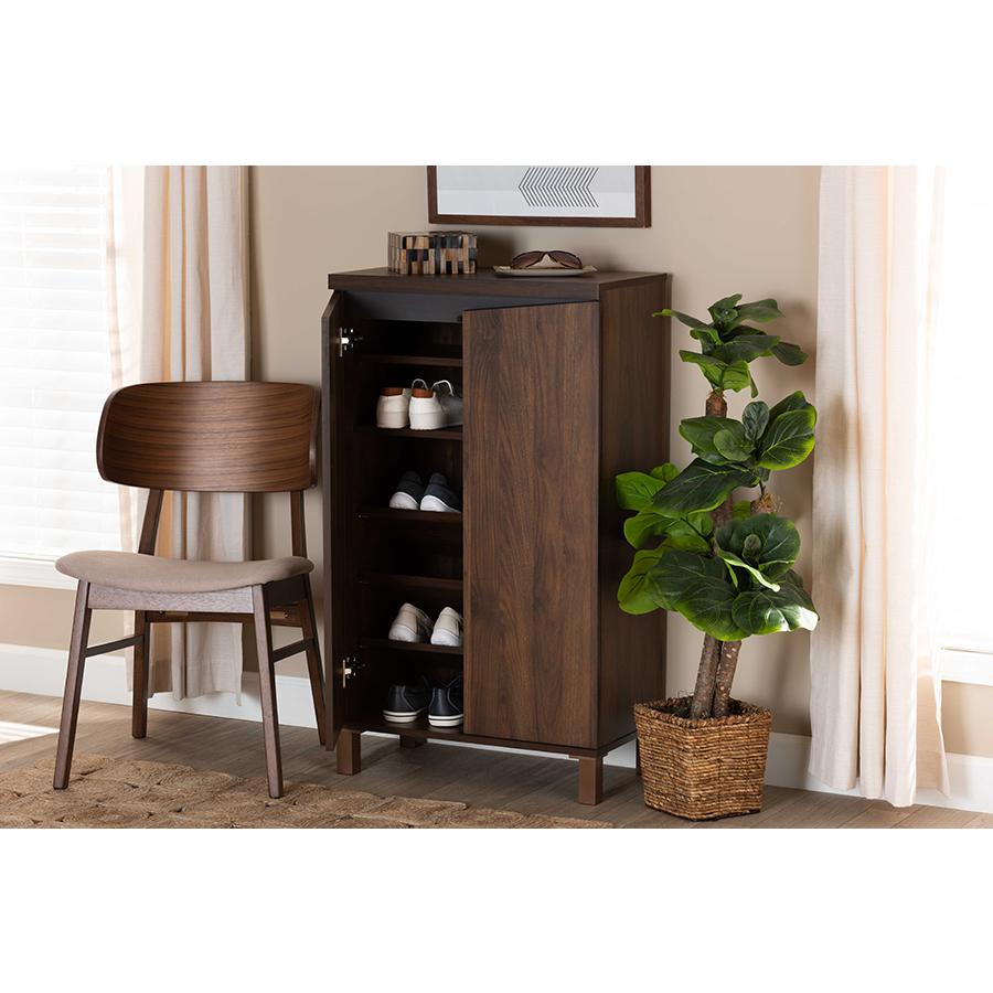 Two-Tone Walnut Brown and Dark Grey Finished Wood 2-Door Shoe Storage Cabinet. Picture 9