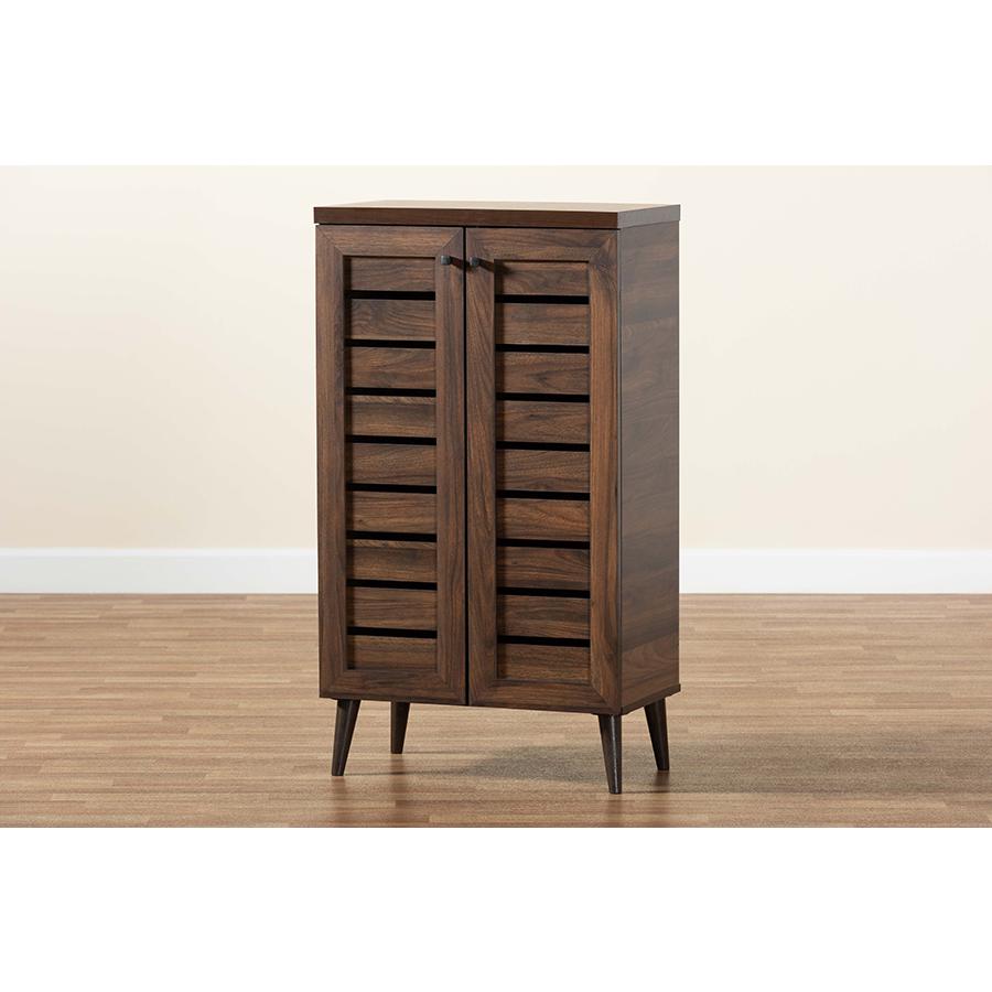 Walnut Brown Finished Wood 2-Door Shoe Storage Cabinet. Picture 10