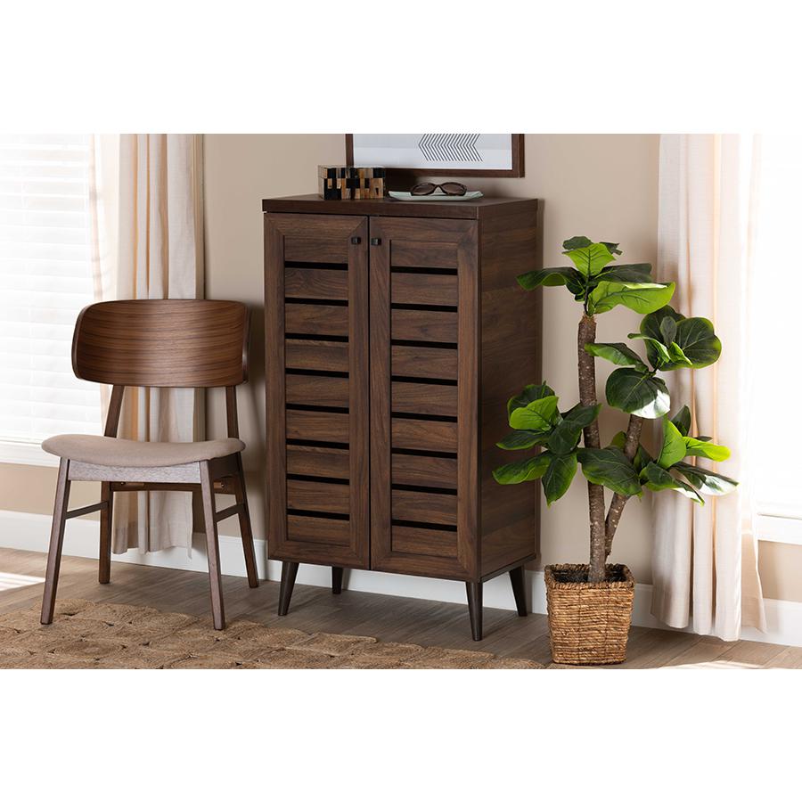 Walnut Brown Finished Wood 2-Door Shoe Storage Cabinet. Picture 8